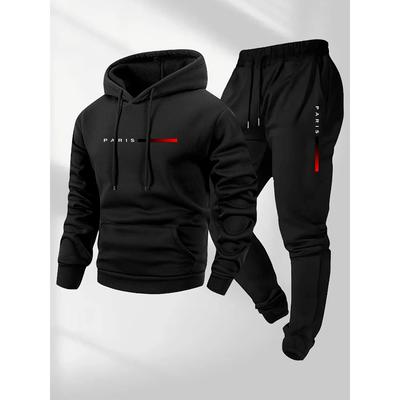 Sportbekleidungs-Set mit Buchstabenaufdruck für Herren, Kapuzenpullover und lange Hosen, warmes Anzugset für Frühling, Herbst und Winter