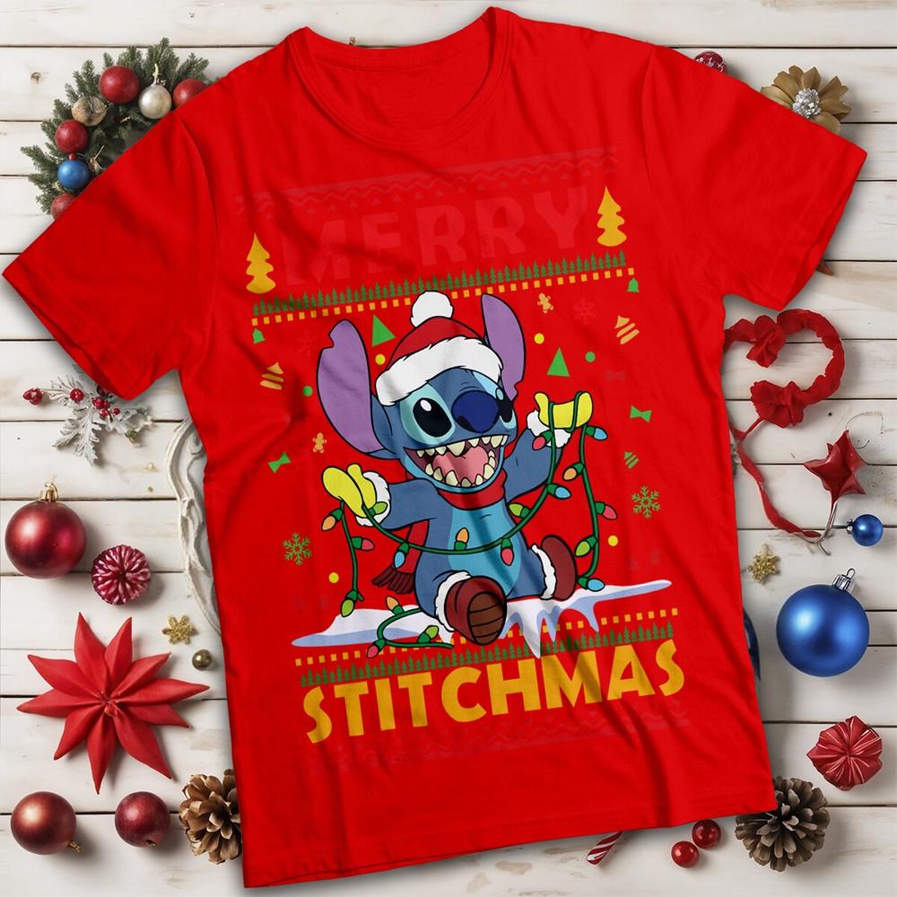 Stitch and Snowflakes Christmas Funny Ugly Unisexs and Unisexs TShirts MC S