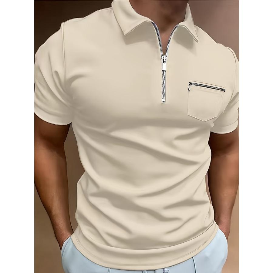 Summer Men's Zip Chest Pocket Polos Tops Casual Short Sleeve Lightweight Comfortable Polo Shirt Men Solid Lapel Top