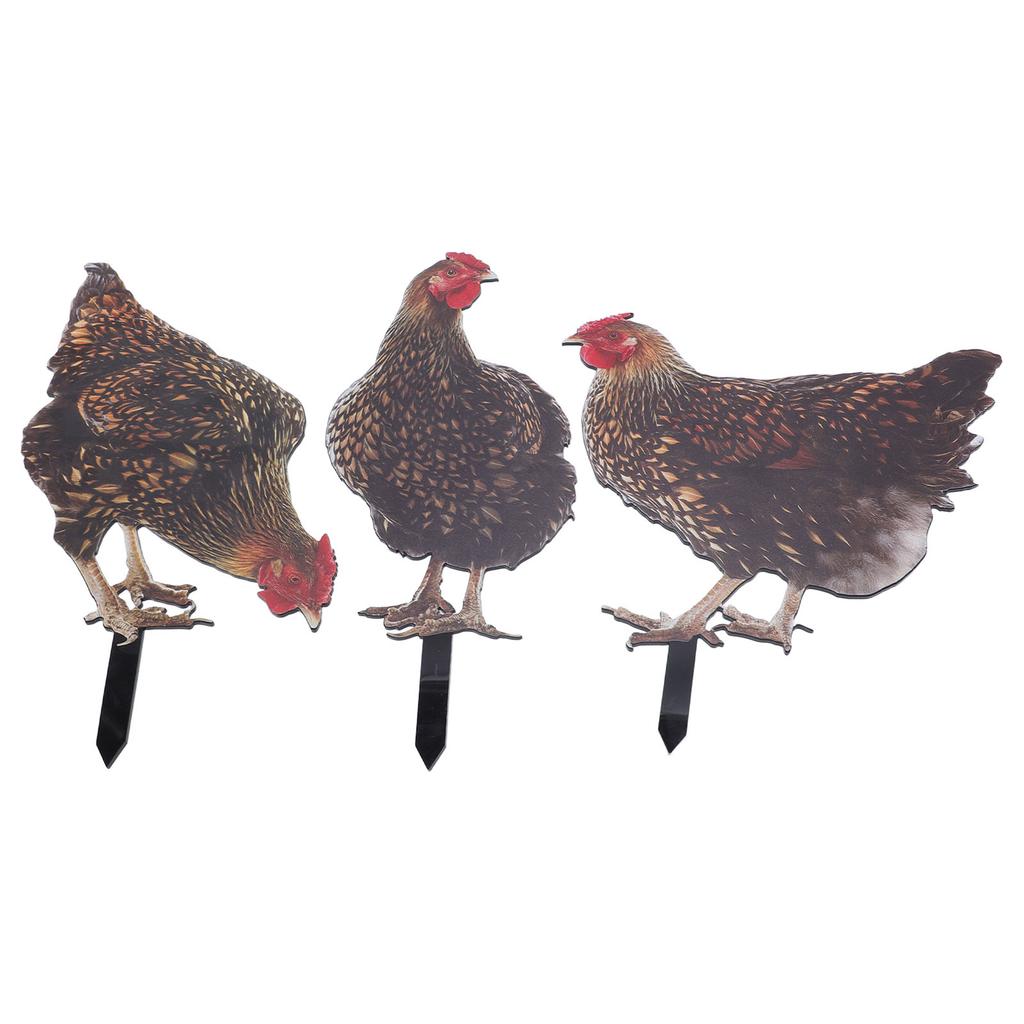 3Pcs Rooster Garden Stake Acrylic Colorful Lifelike Weather Proof Chicken Yard Stake Statue Decorati
