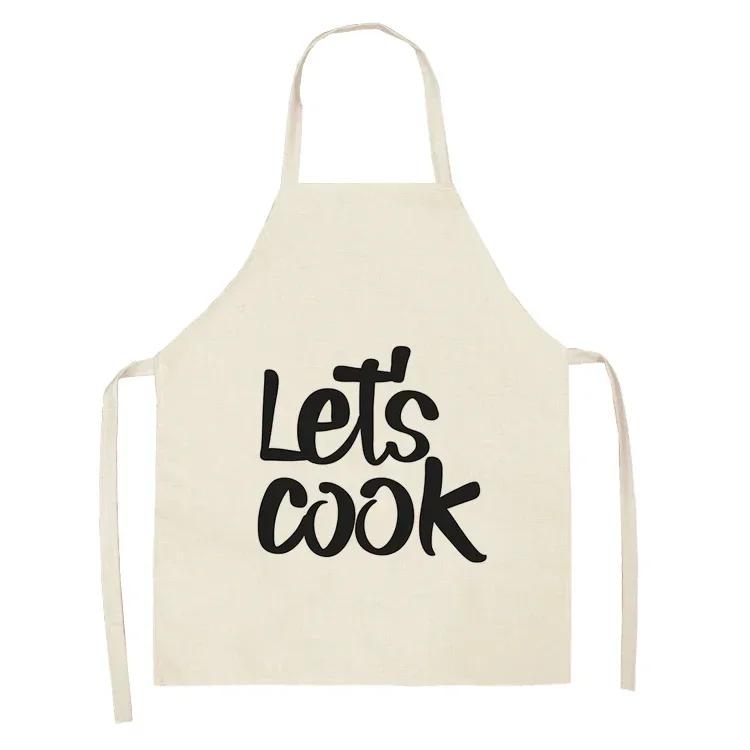 Letter Alphabet Kitchen Aprons for Women Cotton Linen Bibs Household Cleaning Pinafore Home Cooking Apron Delantal