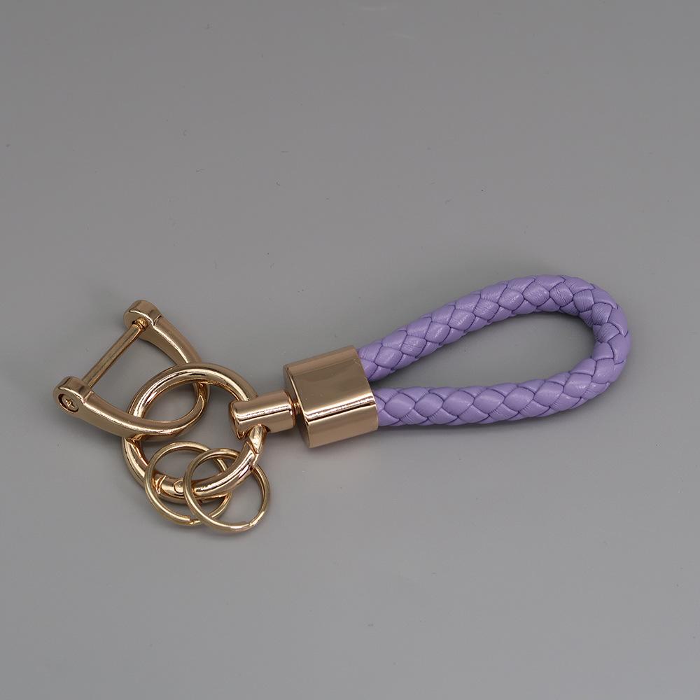 

French Braided Leather Key Chain with Creative Zinc Alloy Rotatable Short Keyring