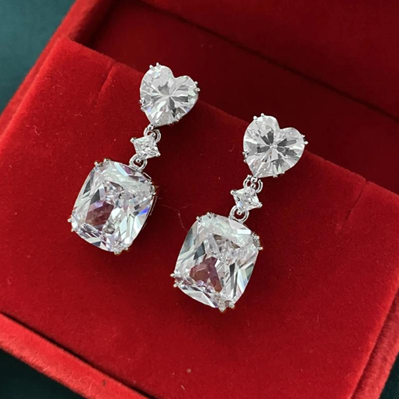 Heart and Cushion Cut Pink Stone Drop Earrings for Women Romantic Jewelry