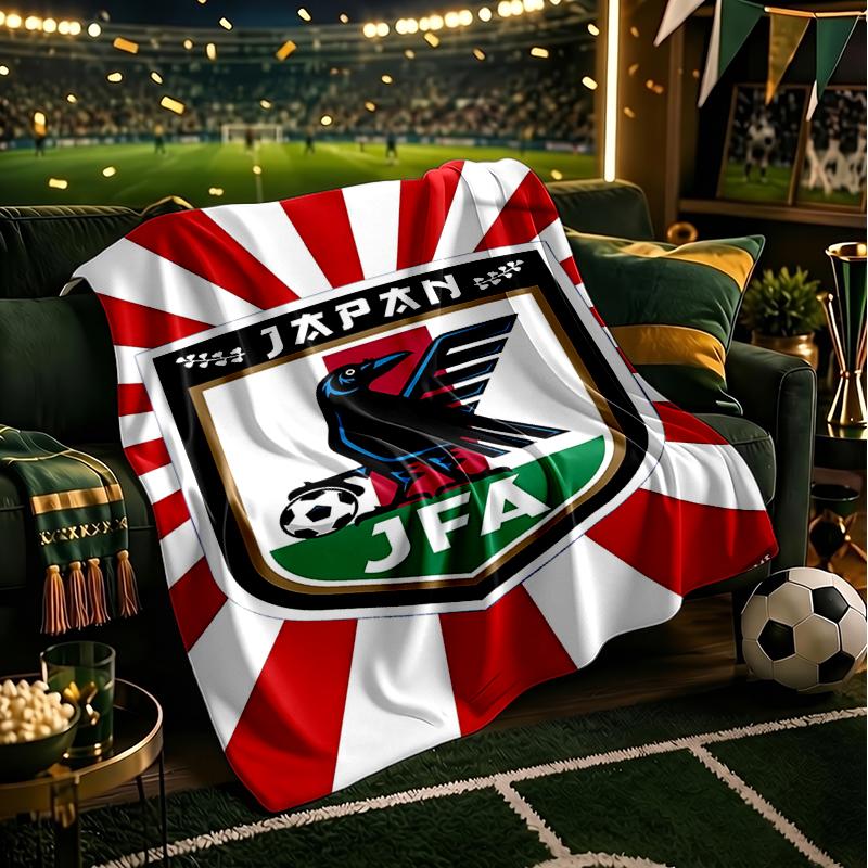 Japan Football Association Emblem Blanket Flannel Throw for Sofa, Indoor, Camping, Living Room, Office, Chair, And Bed Soft Birthday Gift