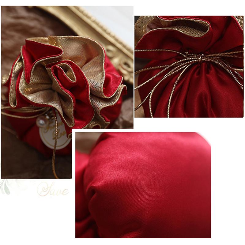 Luksusowe Opakowanie Woreczek Aksamitny ze Sznurkiem Jedwabna Torebka na Prezent na Biżuterię Ślubne Pudełka na Cukierki z Dekoracją ze Sznurka Perłowego Woreczek na Upominki do Pakowania