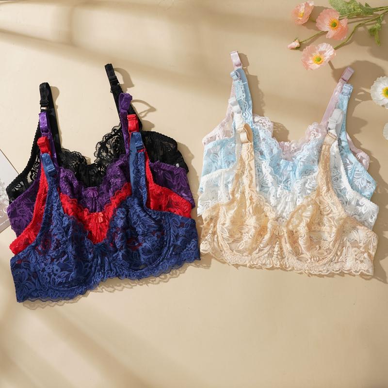 Sexy Spitzen-BH Große Brust B/C Cup Bügel-BH Raffung Verstellung Plunge Dessous BHs für Frauen Stickerei Dessous Ungepolsterter BH