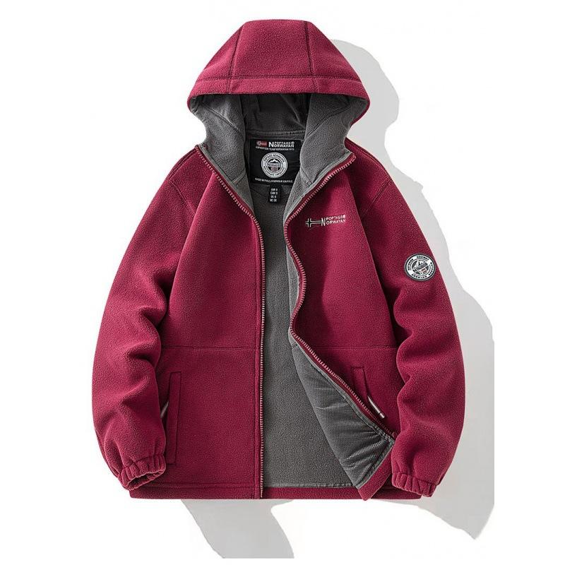 Giacca in pile con ricamo per uomo e donna con cappuccio