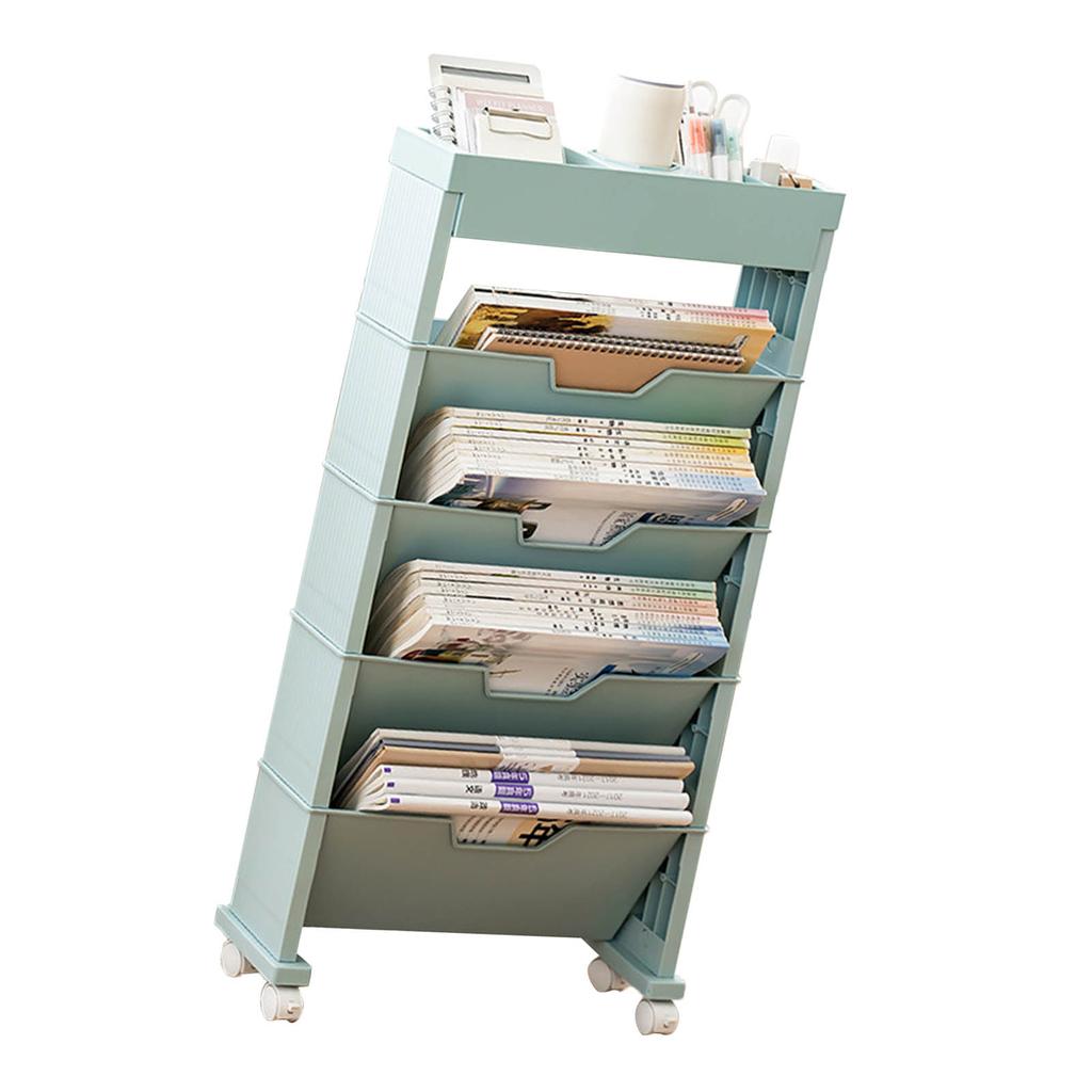Classroom Bookshelf Multilayer with Universal Wheel Book Storage Shelving for Living Room