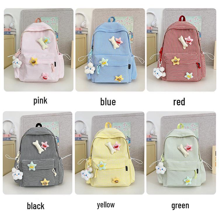 Cross-Border High-Value Soft Plaid Backpack for Girls - Large Capacity for Middle, High School, & College Students
