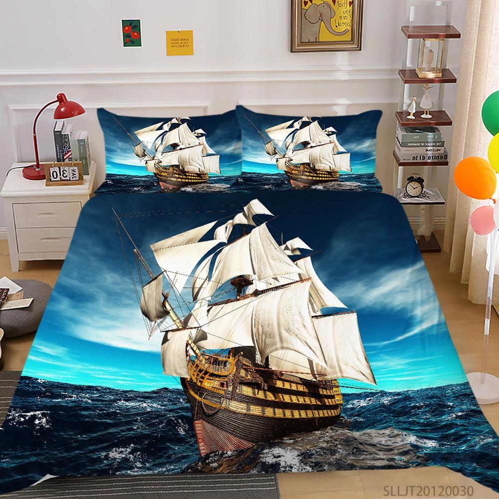 3D Deluxe sada ložního prádla Povlak na přikrývku a povlak na polštář se vzorem vozidla 2 nebo 3 kusy na loď nebo na kolo Potištěné v plné velikosti, pratelné a pohodlné povlečení
