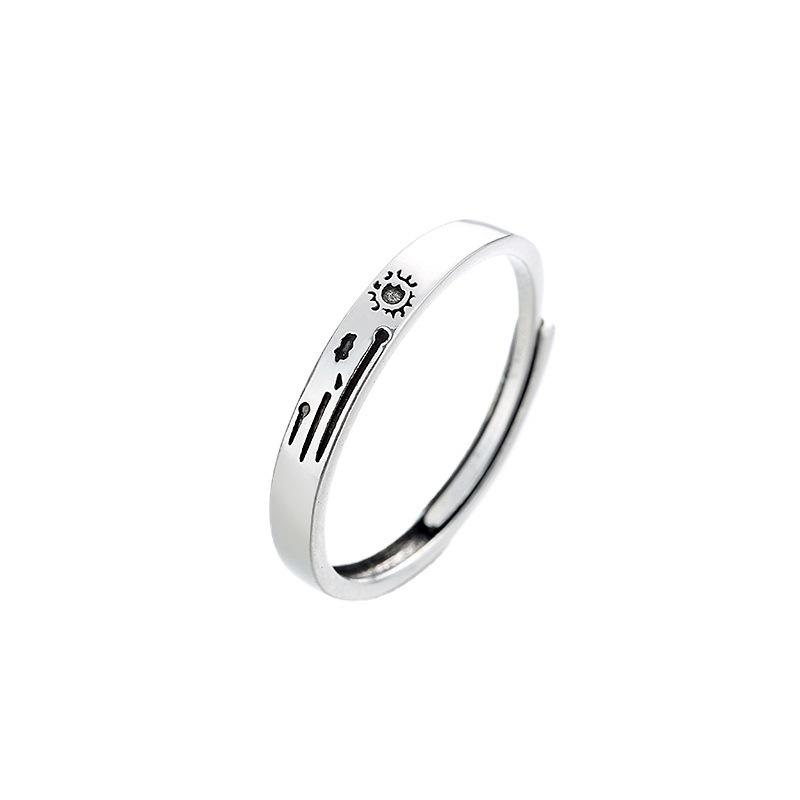 Frosted Retro Morning And Evening Couple Ring Simple Valentine'S Day Gift Open Star And Moon Ring Ring