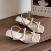 Summer Square Toe Shallow Women Slippers Bow Elegant Mid Heels Shoes Designer Pumps 2025 Trend Fad New Brand Sandalias De Mujer