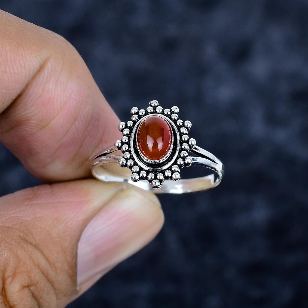 Carnelian Gemstone Handmade 925 Sterling Silver Jewelry Ring Size 9.5 MM-3421