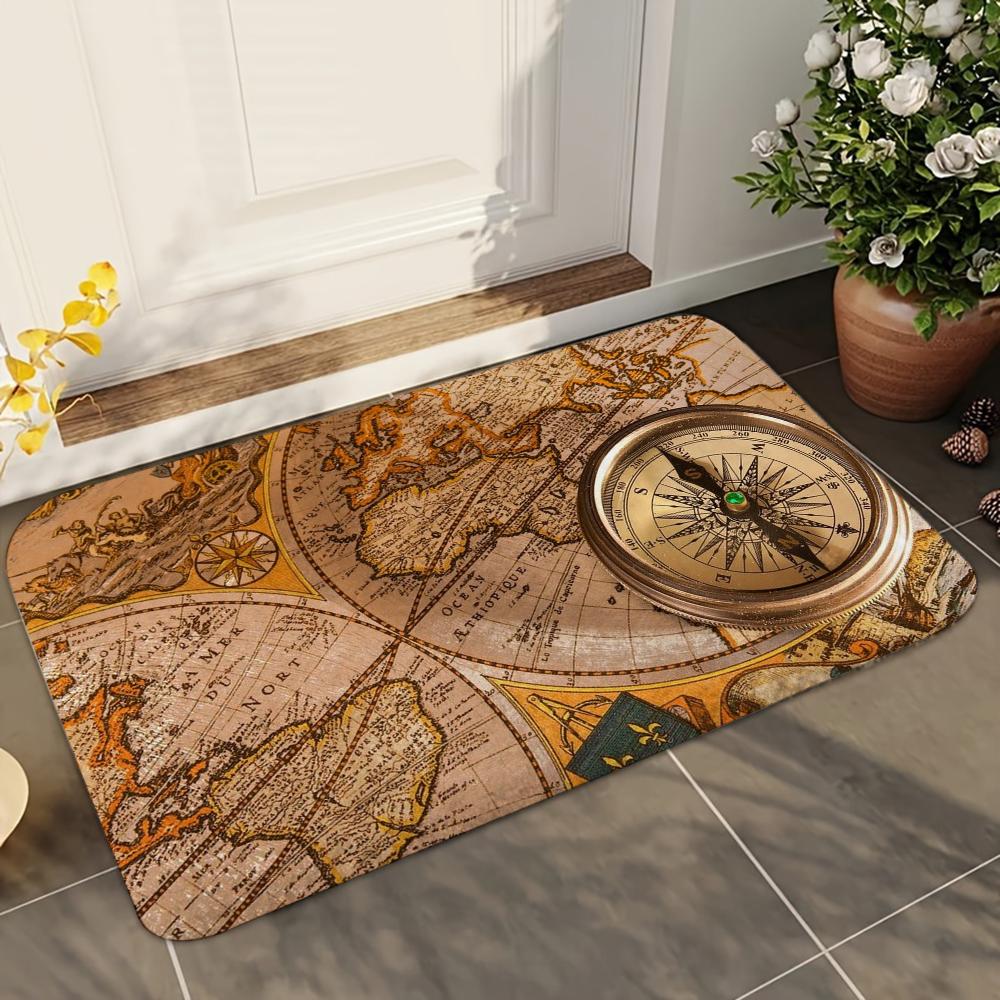 1pc Retro Navigation Map Bathroom Absorbent Mats Anti-Slip Mats Home Decor Supplies Carpets Home Kitchen Floor Mats