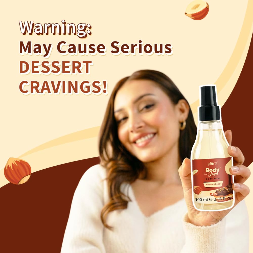 Plum Bodylovin' Hazelnut Eclair Body Mist 100ml Pack of 1 | Long-Lasting Sweet Chocolate Vanilla Fragrance