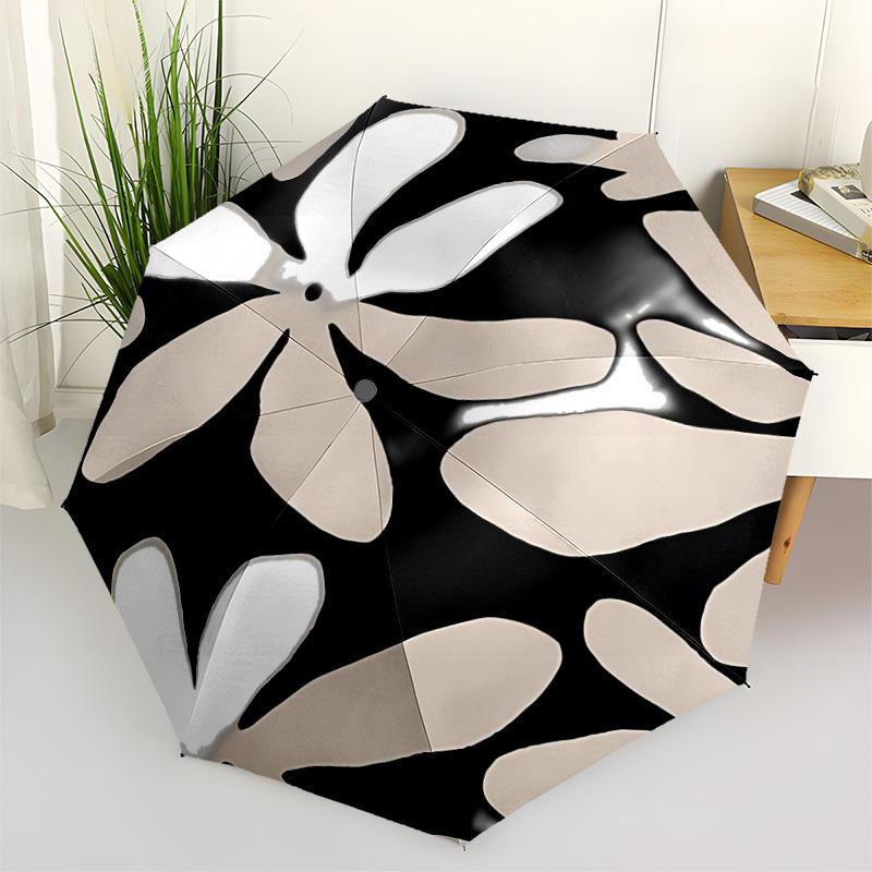 1PC Black-and-white floral pattern Automatic Open/close Umbrella with 8-Rib Structure for Women/Men, All-Season Use - Travel Essential, Stylish Access