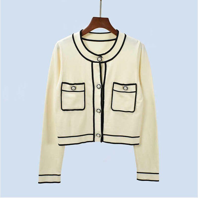 Fall Withdraw from Cupboard New Arrival Edge Collision Classic Style Short Knitting Cardigan Elegant Coat Top
