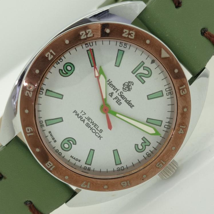 

ВОССТАНОВЛЕННЫЕ ВИНТАЖНЫЕ МУЖСКИЕ НАРУЧНЫЕ ЧАСЫ HENRI SANDOZ & FILS SWISS a415003-1 Sku010-a415003