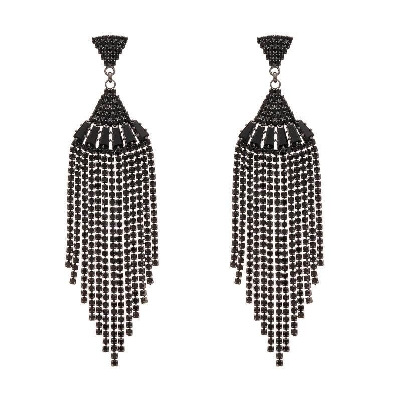 Srebrne Kolczyki Sztyfty z Kwiatem Czarnego Diamentu i Geometrycznym Frędzlem - Elegancki, Luksusowy, Wysokiej Klasy Design dla Kobiet