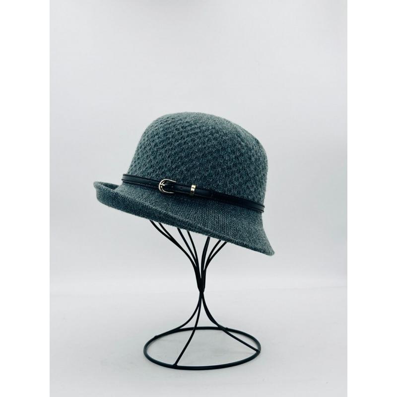 Autumn and winter basin hat wool hat bucket hat autumn and winter elegant and elegant temperament leather buckle new knitted versatile and elegant