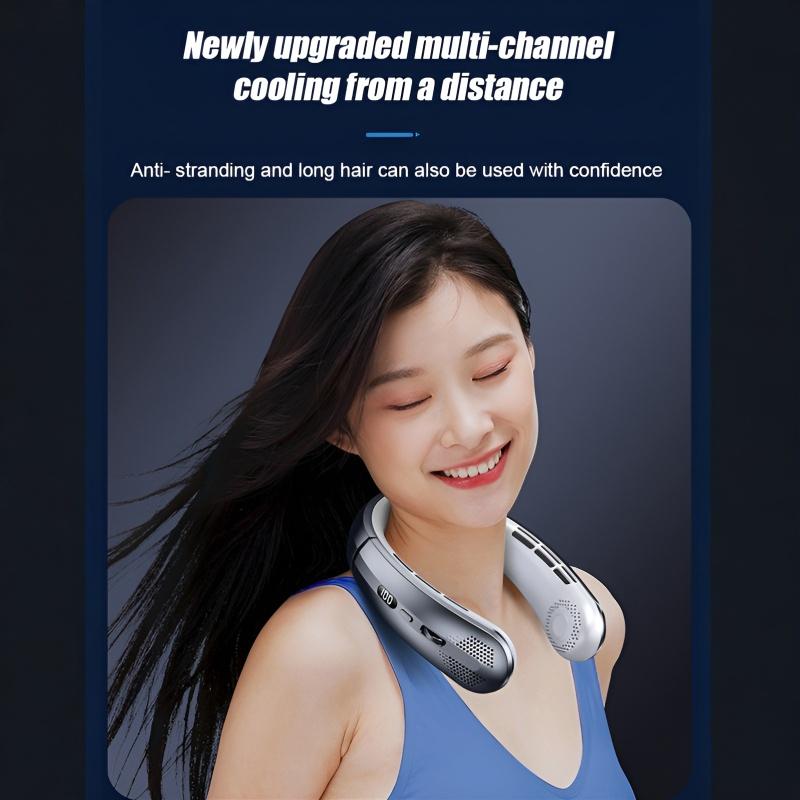 Hanging Neck Portable Bladeless Fan Wind Power Digital Display Usb Charging Cooling Fan Outdoor Sports Hanging Fan Cooler