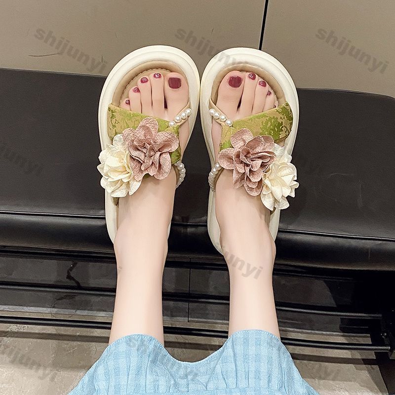 Fashion Women's Platform Sandals 2025 Summer Fashion Flower Skirt Outdoor Slippers Height Increase Lightweight Comfortable Flat Shoes