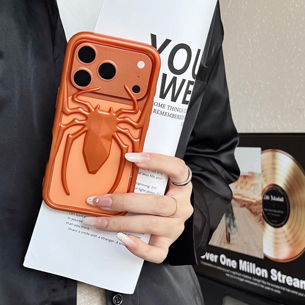 Creative Frosted Hollow Spider Case for iPhone 17 Pro Max - Trendy 3D Protective Cover for Apple 16