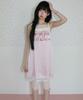 NOFFICIALNOFFICE Satin Ribbon Lace Slip Dress Pink