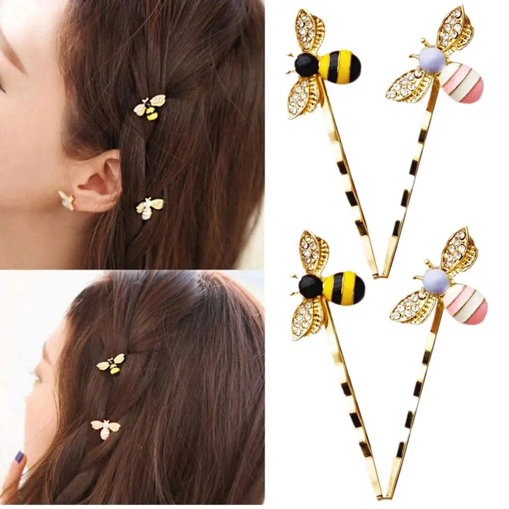 1/2/4/6 Pcs  Pins Cute Little Bee Decorative Hair Clips Curved MetalGrips for All Short and Long