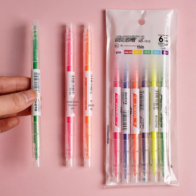 

Double-Ended Fluorescent Highlighter Set - 6 Colors, Slanted Tips, Ideal for Students