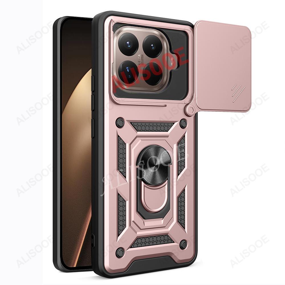 

Сдвижная крышка объектива камеры для чехла Xiaomi 15T Pro для Xiaomi Mi 15T, кольцо-подставка, держатель, полная защита телефона, Capa, Funda for Xiaomi 15T Pro розового золота