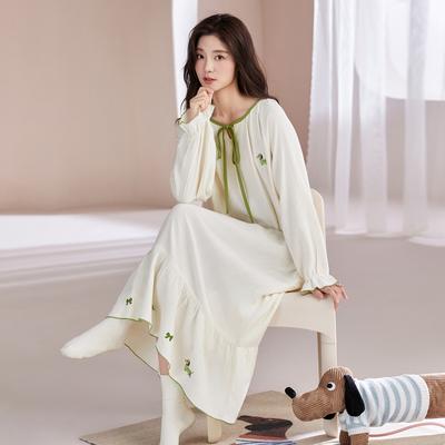 Pajamas Women Spring And Autumn Pure Cotton Long-Sleeved Medium And Long Skirts Cute Fairy Style Pajamas Gauze Can Be Worn Outside