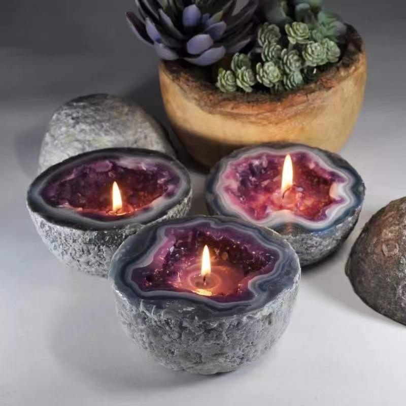 Creative Funny Crystal Geode Candle, Intention/Healing Crystal Energy Candle Amethyst and Rose Quartz Crystal Candle, Candle Bowls Ornament