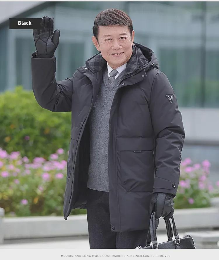 Men's 2024 Winter Hooded Down Jacket - Medium Length, Thick, and Warm for Middle-aged and Elderly