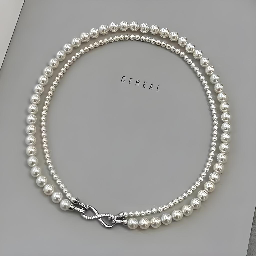 Geteilte 8-Knopf Doppellagige Stapelhalskette Temperament High-End Perlenpulloverkette Leichter Luxus Nischenschlüsselbeinkette Accessoires