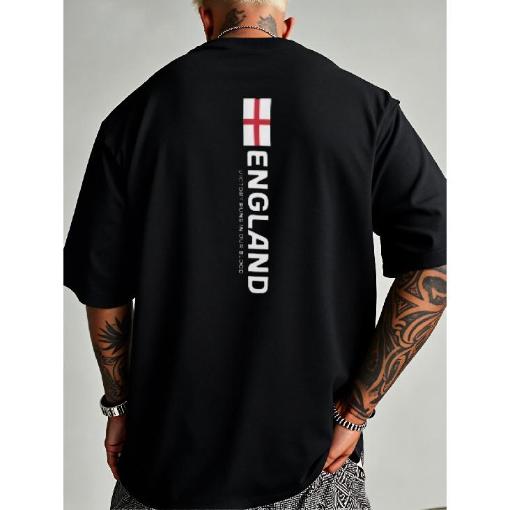 Men s England Flag T-Shirt with England Football Print - Loose Fit Round Neck Casual Shirt Suitable for Football Fans, Patriotic Gift for Sports S чёрный