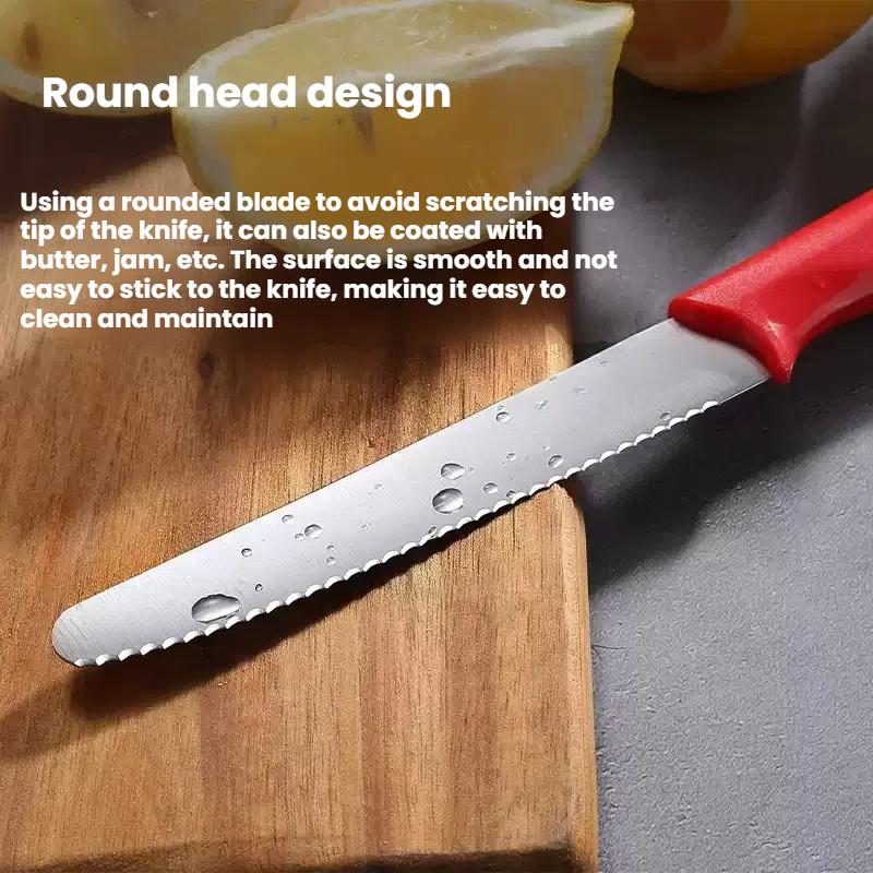Serrated Steak Knife, Stainless Steel Steak Knife With Pointed Tail Plastic Handle, Multifunctional Kitchen Bread Dessert Knife