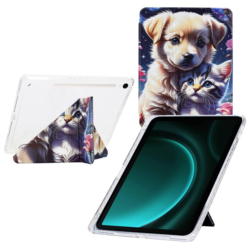 Tablet Case For Samsung Galaxy Tab S10/S10 FE/S9/S9 FE,Y-Fold Stand Pattern Print Leather+Clear Acrylic Cover with Pencil Holder
