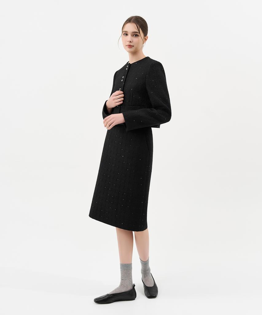 Laneonkyulleoseu Tweed Midi Skirt_Black