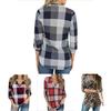 Women Vintage V-neck Loose Tops Long Sleeve Stylish T-shirt With Plaid Casual Design