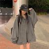 Women's 65% Cotton Embroidered Hooded Sweatshirt - Korean Style Loose Zip-up Jacket (2025 Student Collection)