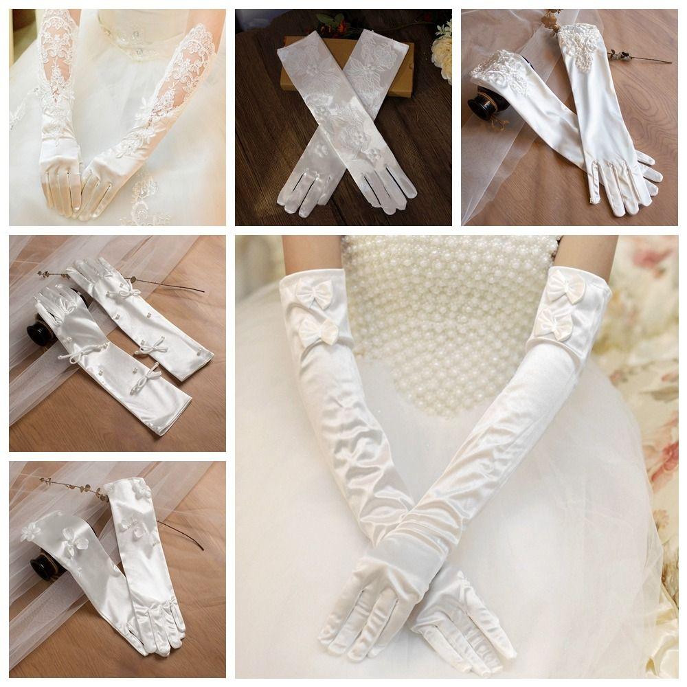 Vintage Wedding Bridal Gloves White Long Finger Mittens Fashion Satin Long Gloves  Women