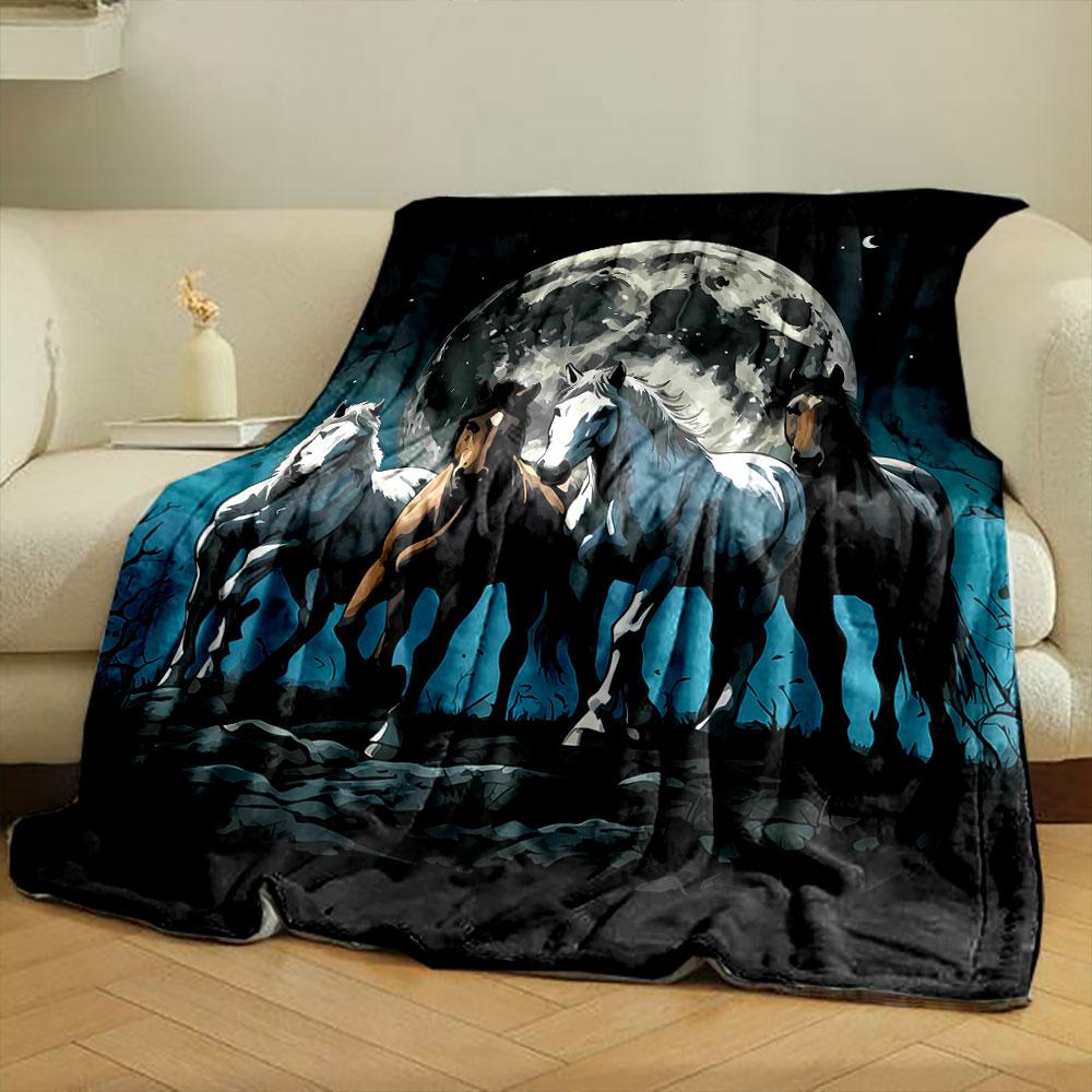 Mondlicht Wilde Pferde Decke Schlafzimmer Decke für Wohnzimmer Sofa Mittagspause Weicher Überwurf für Freundes Festival Geschenk
