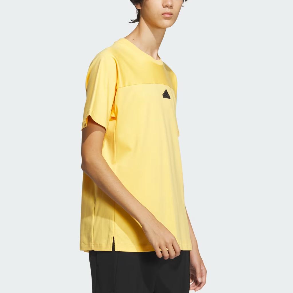 Adidas Solid Color Crew Neck Casual Pullover Short Sleeve T-Shirt Men Tops Yellow IT3939