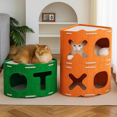 Folding Cat Hiding House Space-Saving Cat Scratching Board Nest Creative Felt Cat Bed  Indoor Cats