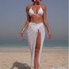 2026 Solid Color New Beach Sunscreen Mesh Skirt Fashionable and Sexy Three-piece Bikini Split Swimsuit