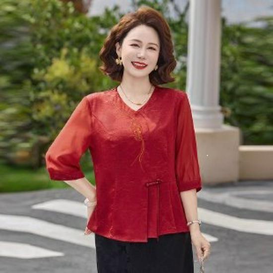 

Stylish Chiffon Cardigan for Middle-Aged Women - 2026 Summer Short-Sleeve Top 3XL червоний