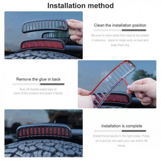 Fit For -2024 Ford Bronco ABS Black Third Brake Tail Light Lamp Cover Trim