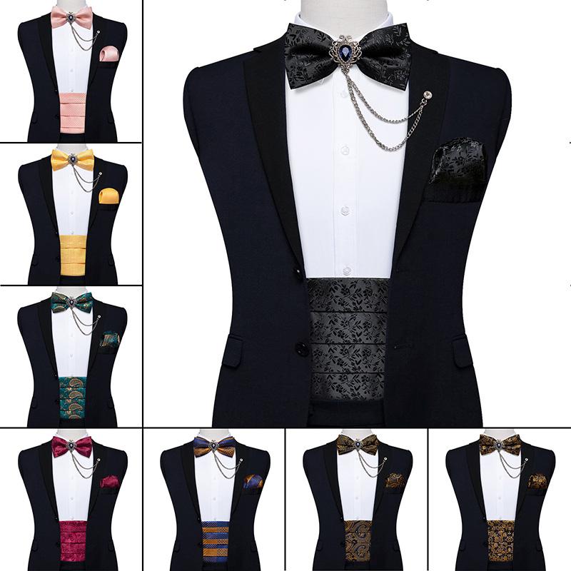 Buy DiBanGu Black Floral Silk Wedding Men's Cummerbunds Bow Tie Brooch