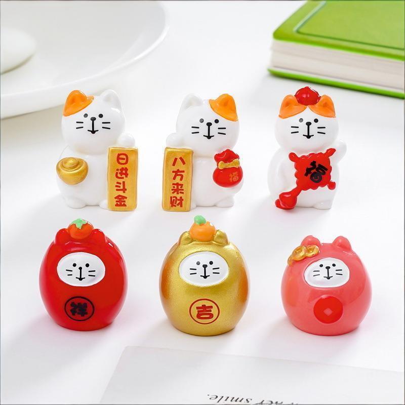 Cute Money Cat Ornaments Good Luck Fengshui Micro Landscape Home Office Desktop Decoration Miniatures Kitten Resin Crafts Gift